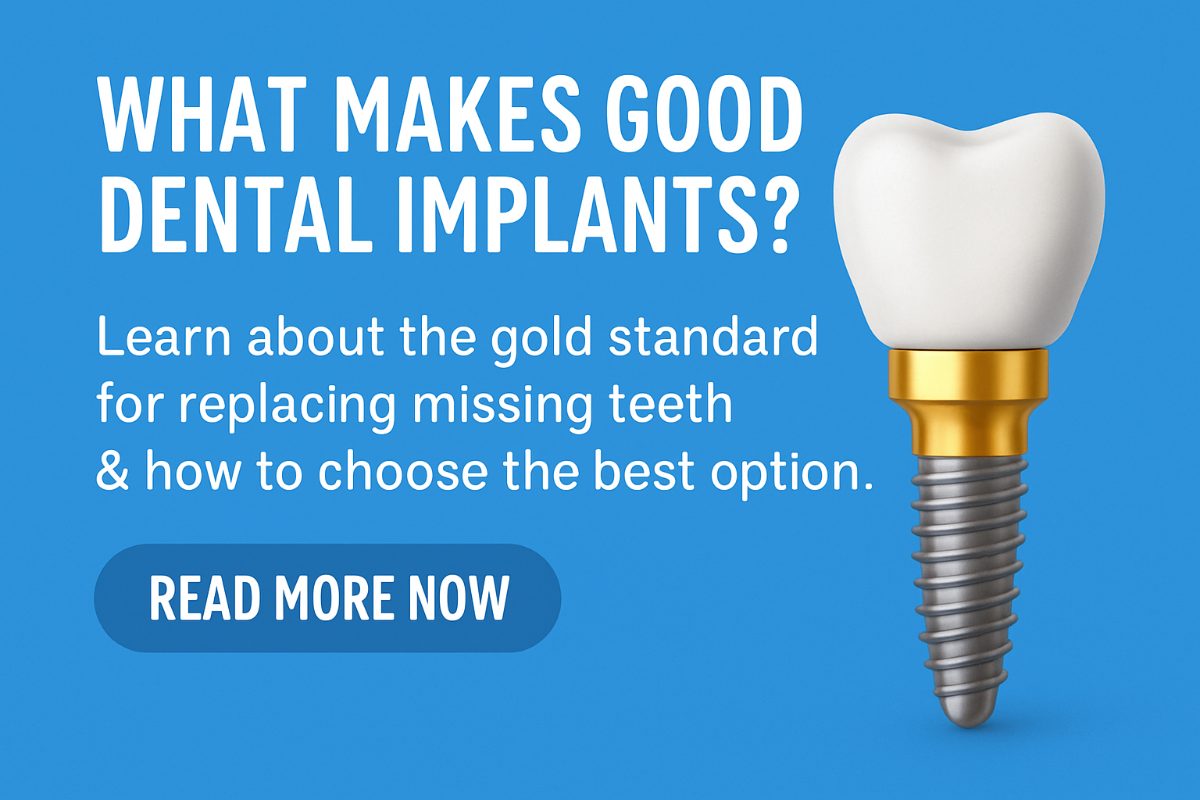 A close-up of a dentist's hands carefully placing a dental implant into a patient's jaw, highlighting the precision and care involved in ensuring a successful and "good" dental implant procedure. No text on the image.