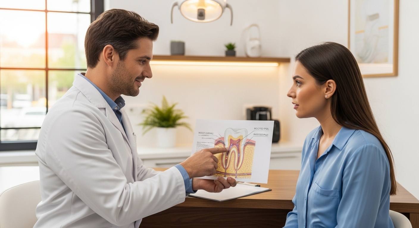 Dentist consulting with patient about root canal treatment