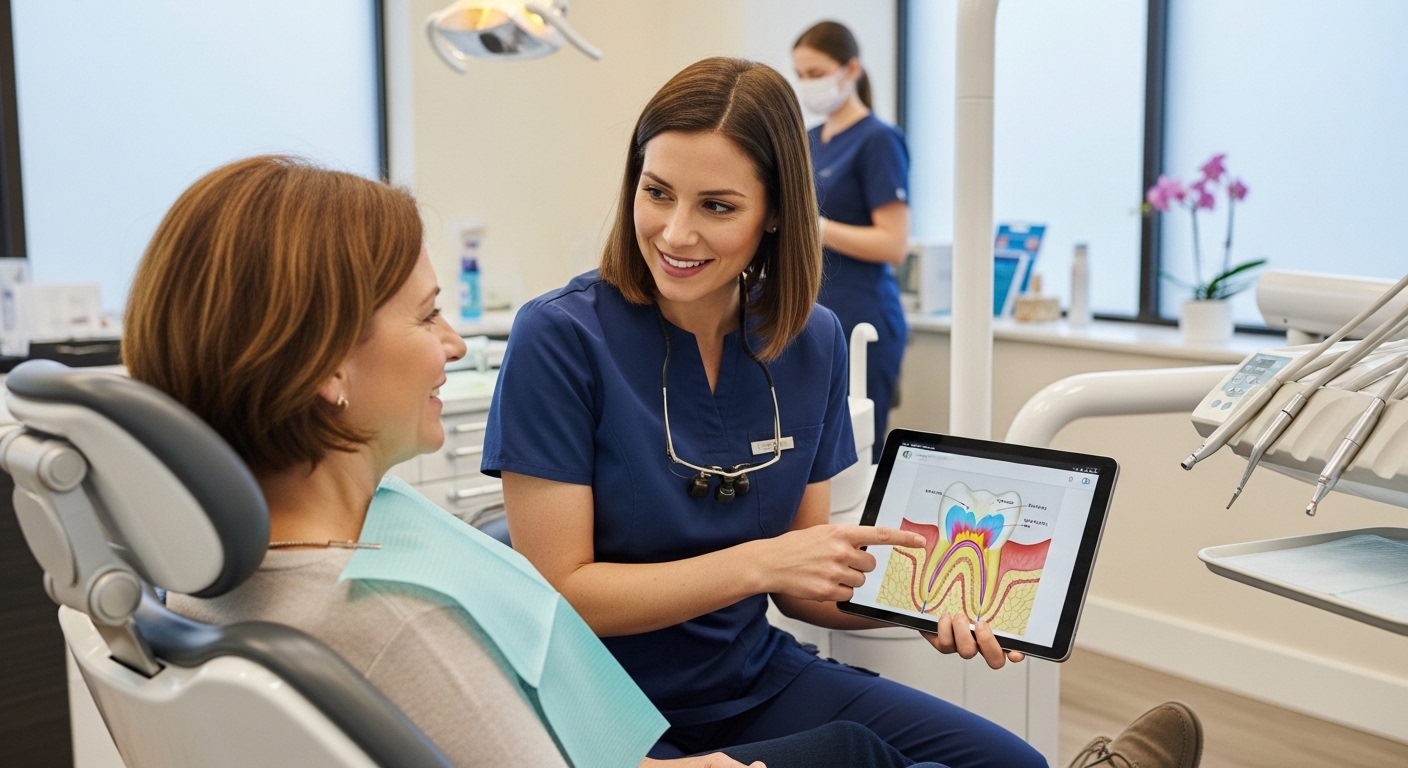 Dentist consulting with patient about tooth sensitivity treatment options